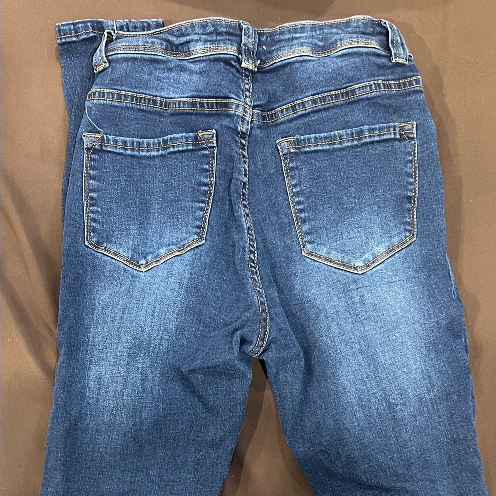 High Rise Blue Distressed Jeans - Picture 4 of 5